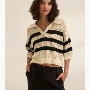 Velvet by Graham and Spencer-York Cotton Cashmere Mesh Sweater Polo